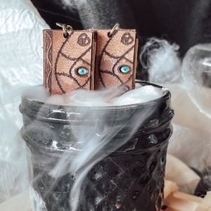 Spellbook With Leather Dangle Halloween Earrings