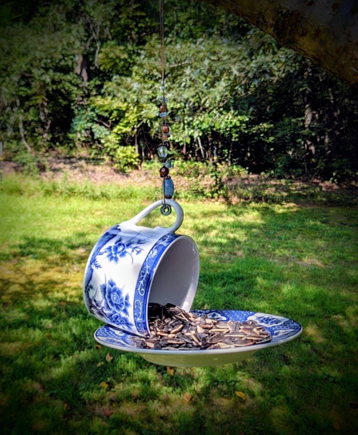 Bird Feeder made from Tea Cup and Saucer hanging bird feeder Etsy