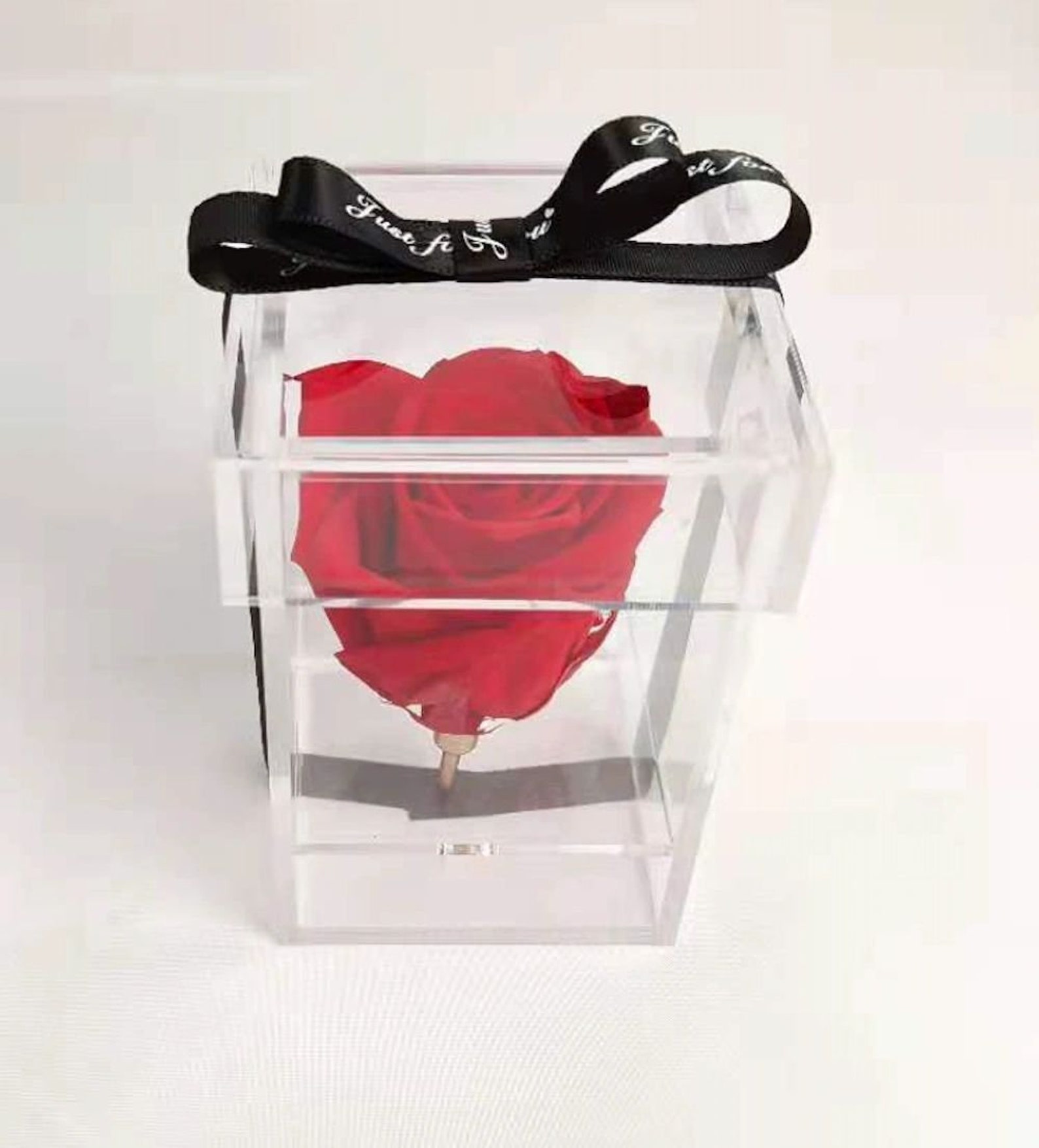 One Single Red REAL Forever Rose in Acrylic Box with Gold Stem Etsy