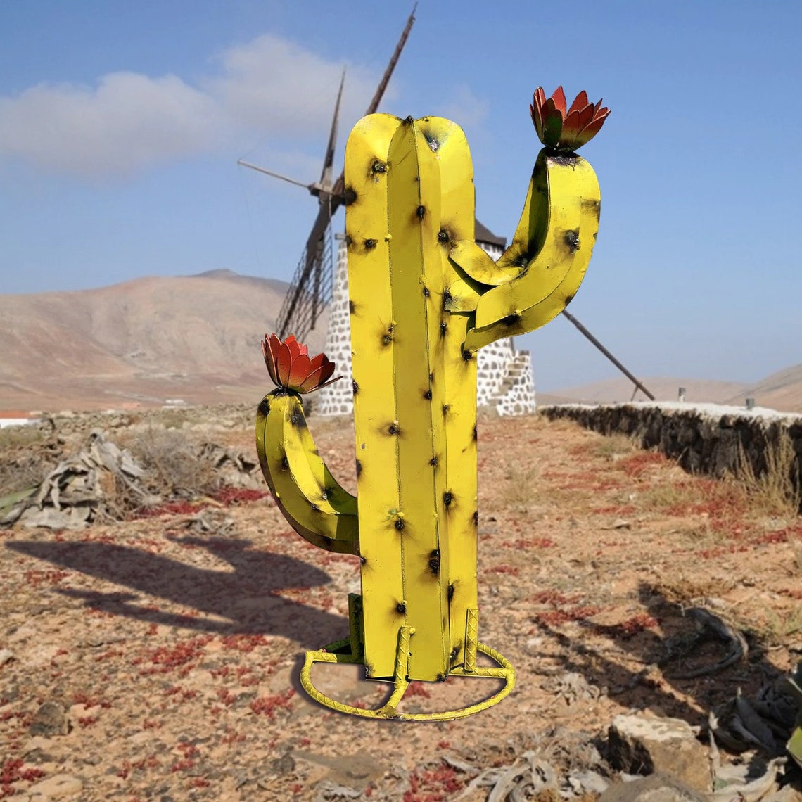 Mexican Metal Cactus Sculpture Multicolor Funny Art Garden Etsy
