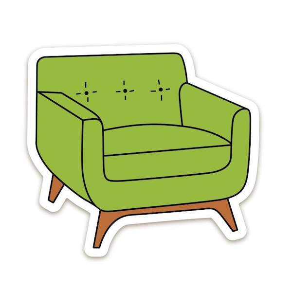 Vintage Mid Century Green Chair Waterproof 3 Inch Sticker