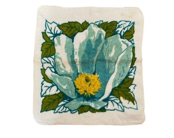 Vintage Royal Terry White And Blue Floral Towel Wash Cloth