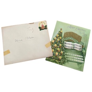Vintage Weihnachtskarte mit handgeschriebener Botschaft und Umschlag