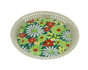 Vintage Mid Century Plastic Floral Serving Tray