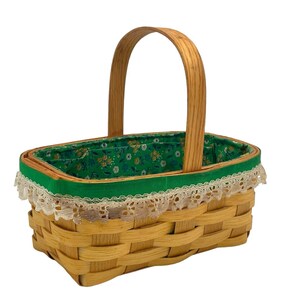 Vintage Woven Basket With Green Floral Lining