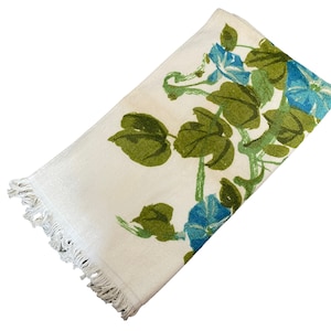 Vintage Utica Blue Floral Towel With Fringe