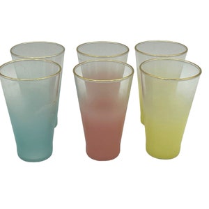Vintage Mid Century Blendo Frosted Tumbler Drinking Glass Set Multicolor