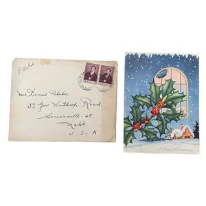 Cartão de Natal vintage assinado em envelope original