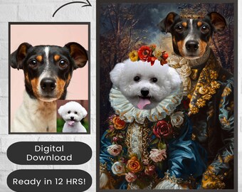 King and Queen Dog Portrait, Pet Portrait, Custom Pet Portrait, Dog Portrait, Personalized Portrait, Royal Pet Portrait