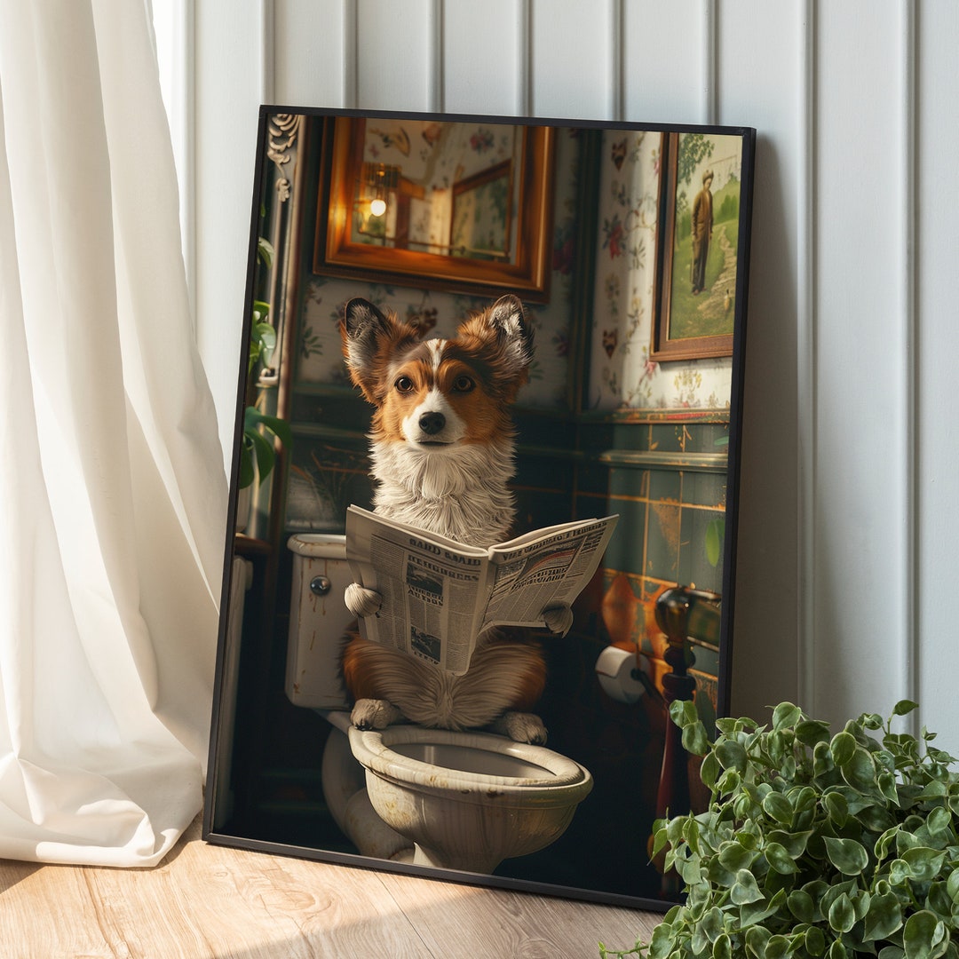 Funny Bathroom Decor, Dog in Toilet, Printable Digital Download ...