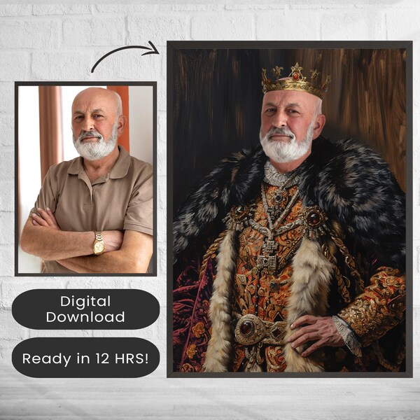 King Custom Portrait, Royal Portrait, Custom Royal Portrait from Photo, Historical Portrait, Personalized Portrait, Renaissance Portrait