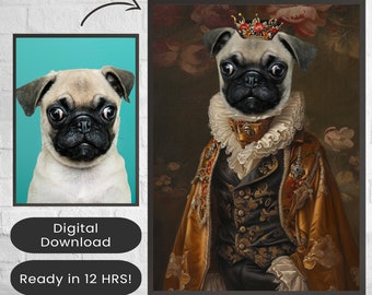 King Dog Portrait, Royal Dog Portrait, Pet Portrait, Custom Pet Portrait, Dog Portrait, Personalized Portrait