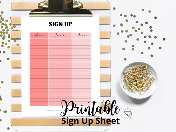 Printable Sign up Sheet 3 Section Name Phone Email | Etsy