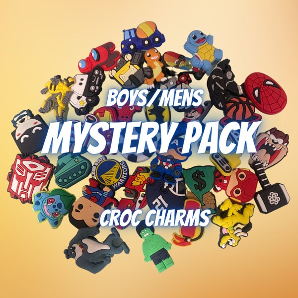 Boy's Shoe Charm Mystery Pack, Men's surprise Croc, Kids, Cars, Video Games, Sports, Superhero, 5 pc, 10 pc, 15 pc, 20 pc, 30 pc, 40 random