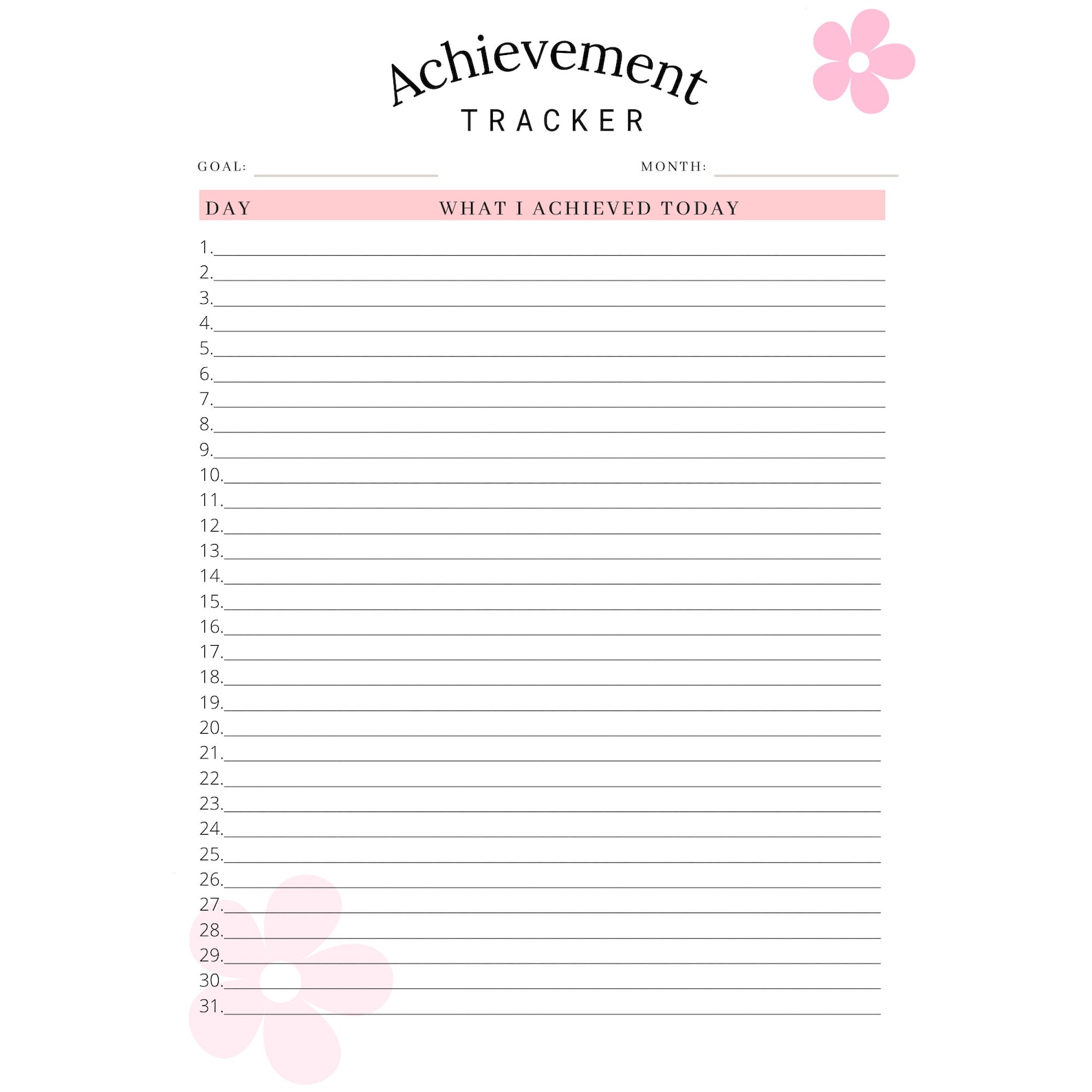 Daily Achievements Tracker Sheet | 31-day Printable Tracker | Build a ...