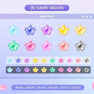 Cute Kawaii Pixel Stars for Twitch, Discord, Youtube (Twitch Sub Badges  | Bit Badges | Subscriber Badges | Sub Badges | Discord Roles)