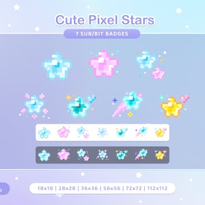 Cute Star Pixel Art Sub/Bit Badges for Twitch in Blue and Pink (Pixel art, y2k, retro)