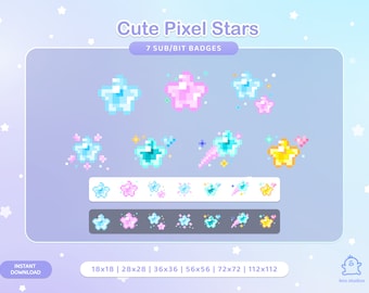 Twitch Cute Pixel Star Sub Badges, Pink und Blau (Digitaler Download)