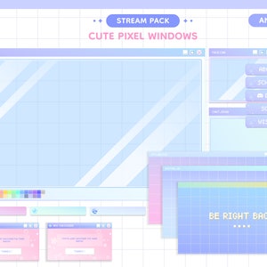 Blauw geanimeerd streampakket | Leuke twitch-overlay | Pastel jaren 80 Y2K Pixel Kawaii Windows (geanimeerde overlays, waarschuwingen, aanpasbare sjabloon)