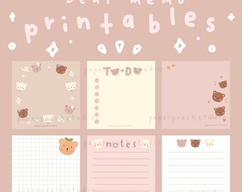 Bear Memo Notes Printable | Note Pad Digital Instant Download | Cute Aesthetic Cartoon Teddy Bear Journal Planner Letter Sheet Stationery