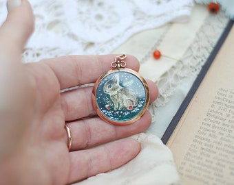 9ct Gold Hand Painted Locket, Antique Picture Pendant, Edwardian Locket, Miniature Painting Necklace, 1900's Vintage Jewelry, Tiny Art.