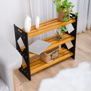 3 Tier Holz Mehrzweckregal, Metall Blumenregal, Holz Schuhregal, Holz Küchenregal, Metall Holz Bücherregal, Housewarming Geschenk