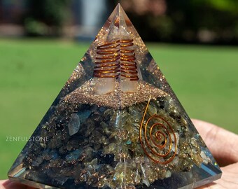 Labradorite Orgone Pyramid | Copper Coil, Crystal Quartz, Chakra Protection