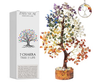7 Chakra Tree of Life | Crystal Tree for Positive Energy - Meditation | Feng Shui Money Bonsai Tree Healing Gemstone Artificial Tree