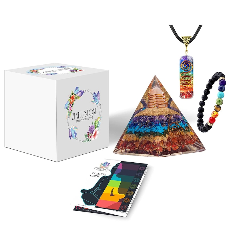 7 Chakra Orgone Pyramid Set – Healing Crystals, Pendant, Bracelet - Etsy