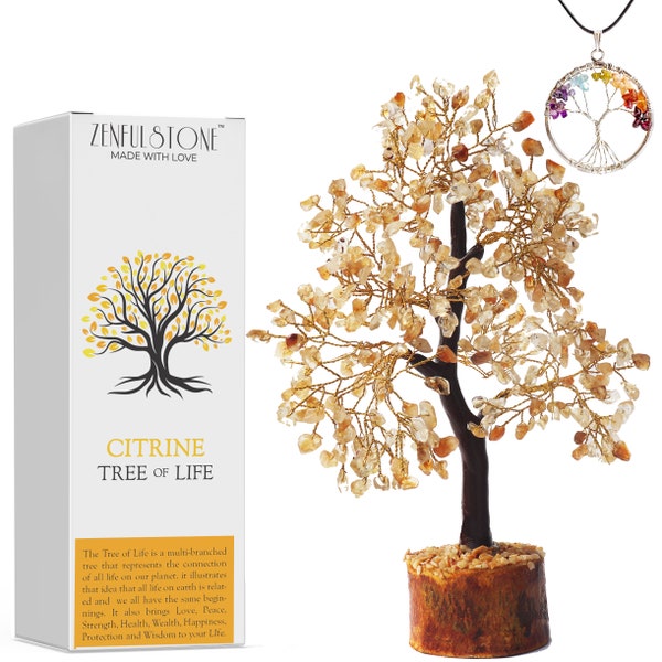 Citrine Tree of Life | Crystal Tree for Positive Energy - Good Luck | Feng Shui Money Bonsai Tree | Home - Office - Tree of Life Decor