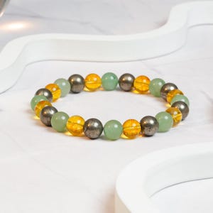 Money Wealth Bracelet, Pyrite, Aventurine & Citrine - Attract Abundance, Success and Good Fortune - Lucky Business Jewelry for Men - Women