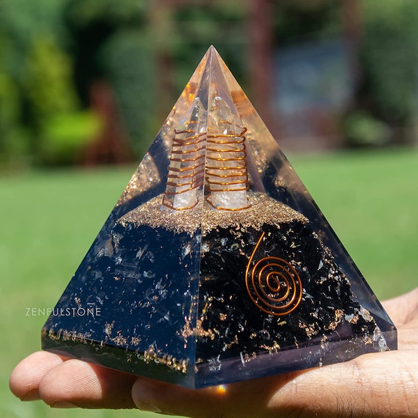 Shungite Orgonite Pyramid, Copper Coil, Crystal Quartz, EMF Protection