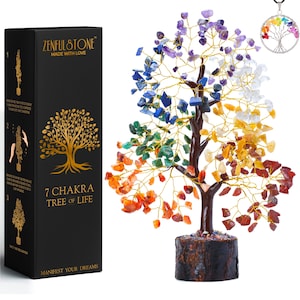 7 Chakra Tree of Life | Crystal Tree for Positive Energy - Meditation | Feng Shui Money Bonsai Tree Healing Gemstone Artificial Tree