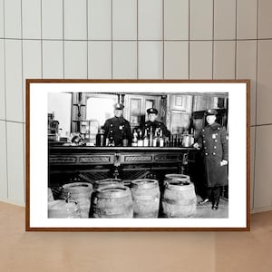 Police Raid During Prohibition Photo, 1920s, Black and White Wall Art, Bar Cart Wall Art, Vintage Bar Print, Alcohol Poster, Speakeasy Decor