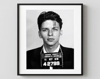 Frank Sinatra Mugshot Print, Vintage Celebrity Poster, Black and White Music Wall Art, 1930s Photography, Retro Hollywood Decor