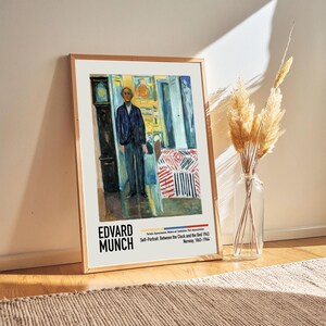 Edvard Munch - Self-Portrait. Between the Clock & Bed 1943 - Edvard Munch Paintings Poster Artwork, Exhibition Poster Art Lover Gifts Idea