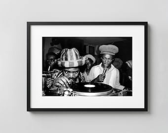 Jamaican Sound System Print, Reggae DJ Photography Poster, Vintage Music Wall Art, Black and White Jamaica Culture Decor