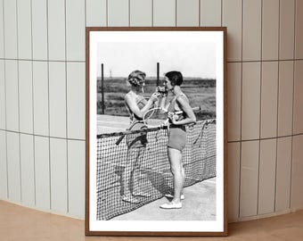 Vintage Tennis Print: Women Smoking, Black & White Photography Wall Art