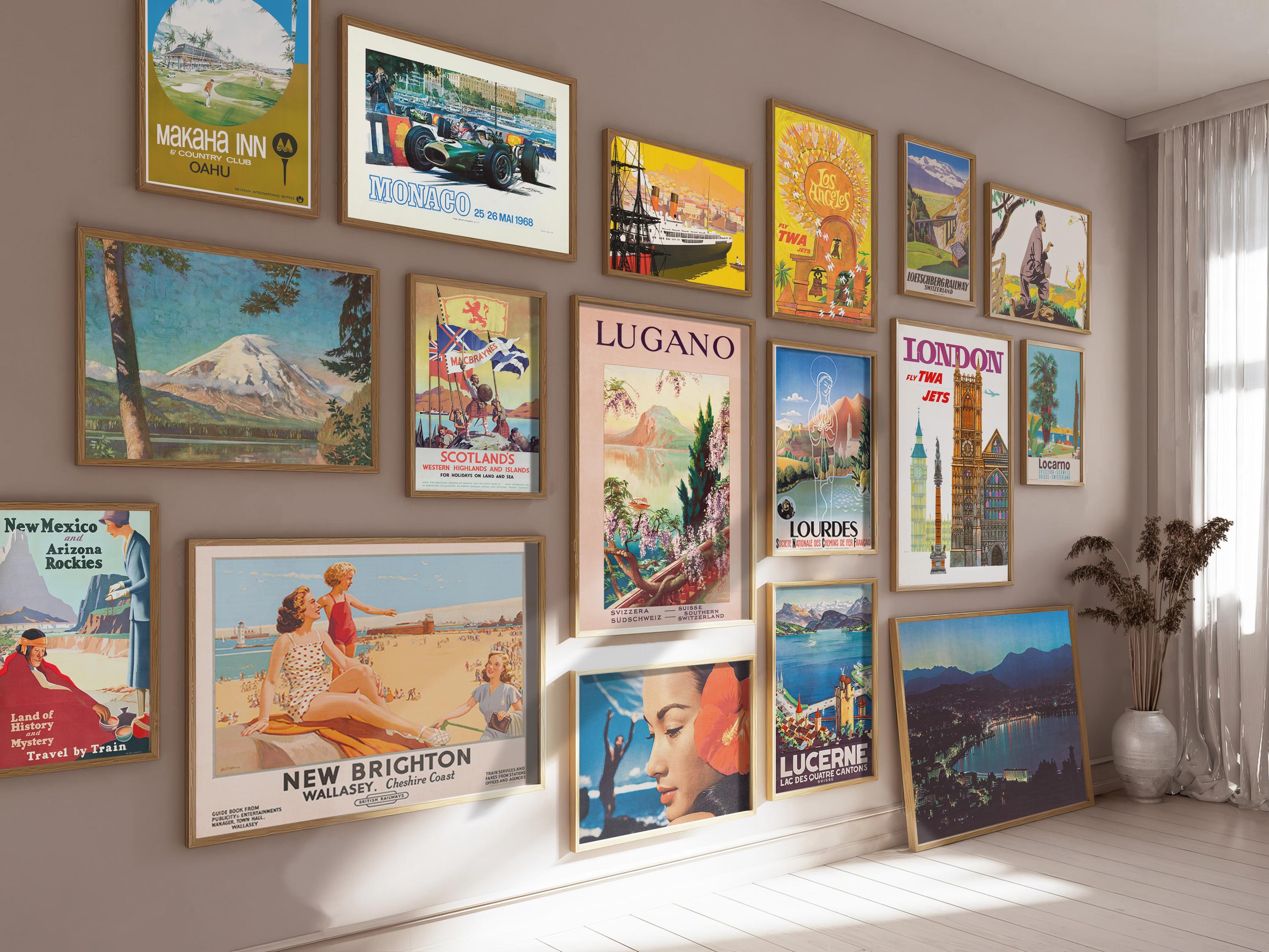 Más de 100 pósteres de viajes vintage (juego de 4): descarga digital, impresiones de arte mural imprimibles, impresiones de viajes por el mundo/decoración del hogar con ciudades
