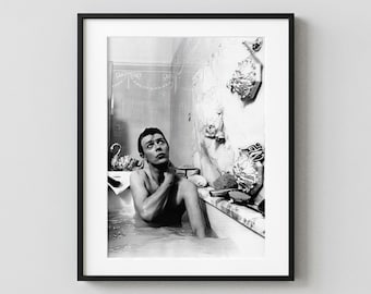 David Bowie Bathroom Poster, Bowie Bathtub Print, Vintage Music Photography, Black and White Rock Wall Art, Retro Bowie Decor