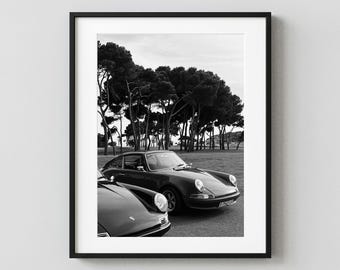Classic Porsche 911 Print, Black and White Automotive Photography, Vintage Car Wall Art