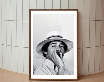 Young Barack Obama Smoking Print, Vintage Photography Prints, Modern Decor Black White Wall Art
