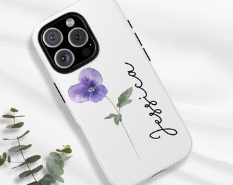 Custom Birth Flower Phone Case (g), Tough Cases for Women, February Birth Month Flower, Birthday, Violets, Customizable Design