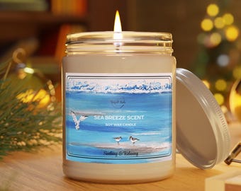 Sea Breeze Scented Candle, Soy 9oz Eco-Friendly Birthday Gift