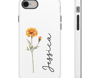 Custom Floral Pattern Phone Case (e), Tough Cases for Women, Marigold Gift for Her, Birthday, Mother's Day, Customizable Design