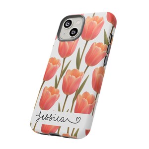 Floral Personalized Phone Case, Charming Pink Tulip Design for Spring Lovers, Gift for Her, For Birthdays, Mother&#39;s Day, or Anniversaries,