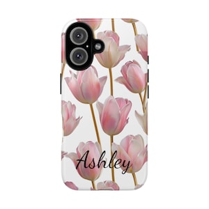 Floral Personalized Phone Case, Charming Pink Tulip Design for Spring Lovers, Gift for Her, For Birthdays, Mother&#39;s Day, or Anniversaries,