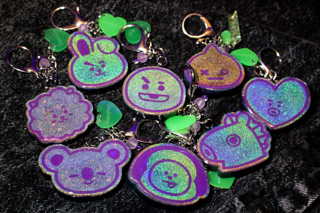 Rainbow Holo BTS Character Keychains Etsy