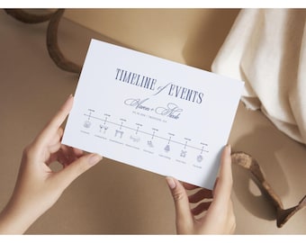 Elegant Wedding Timeline Card Template, Order of Events Schedule Printable (Canva) Light Blue Navy