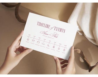 Elegant Wedding Timeline Card Template, Order of Events Schedule Printable (Canva) Pink Wine Burgundy